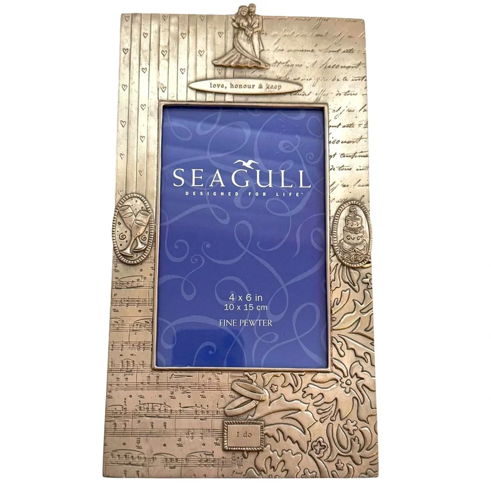 Seagull Fine Pewter Picture Frame 4x6 Wedding Theme I do Vintage Bridal